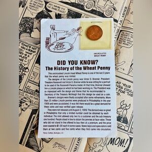 VTG 1957 Wheat Penny Coin + History Card